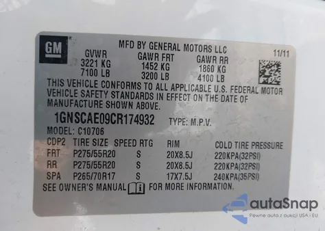 2012 Chevrolet Tahoe Ls from USA, damaged, VIN 1GNSCAE09CR174932